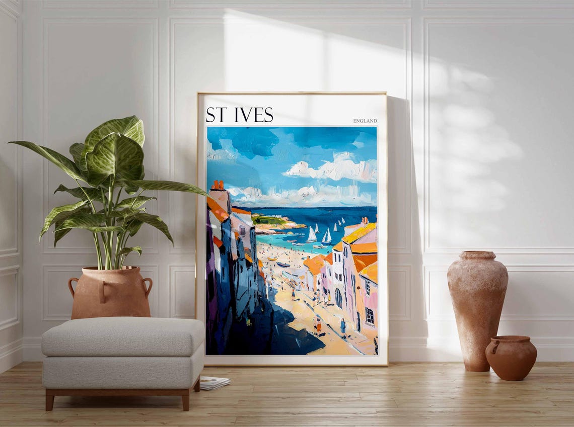St Ives England Steep Street to Harbor Sailboats View Poster - Image 2