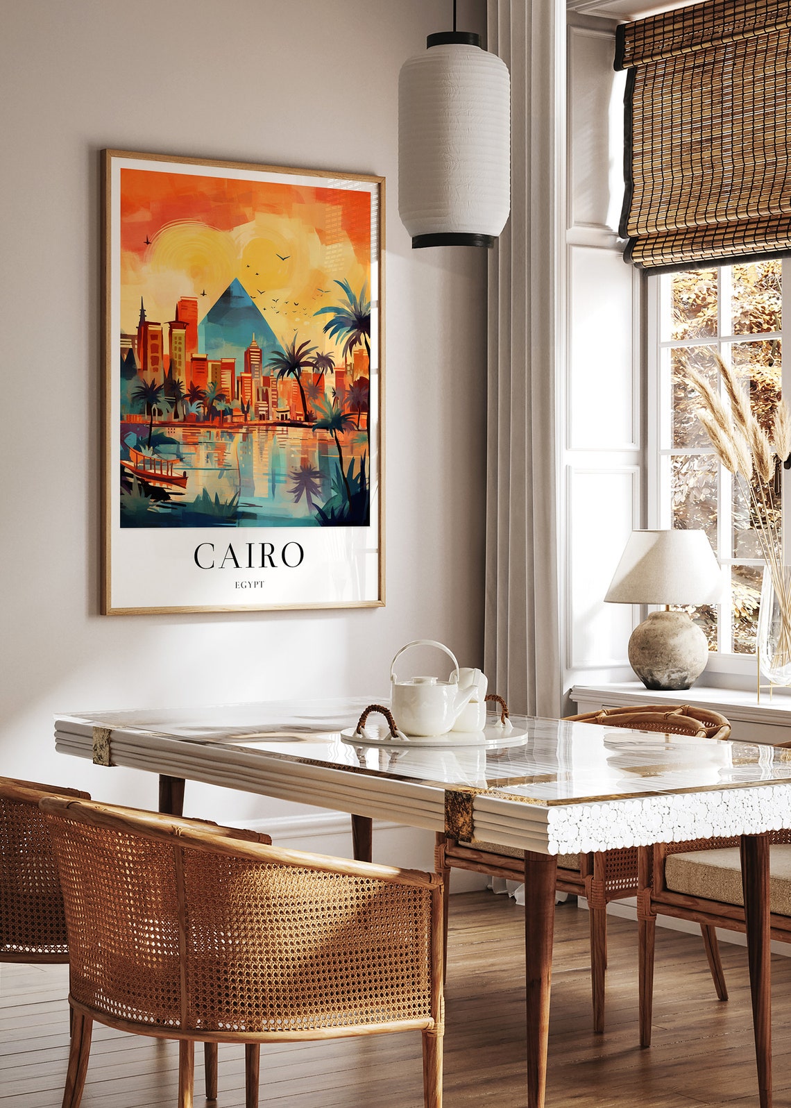 Cairo Egypt Golden Sunset Pyramid Skyline Abstract Art Poster - Image 3