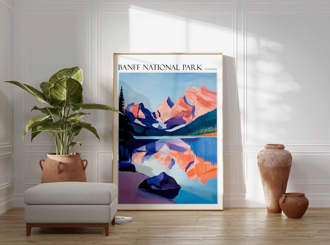 Banff National Park Canada Pink Peaks Lake Reflection Poster - Image 2