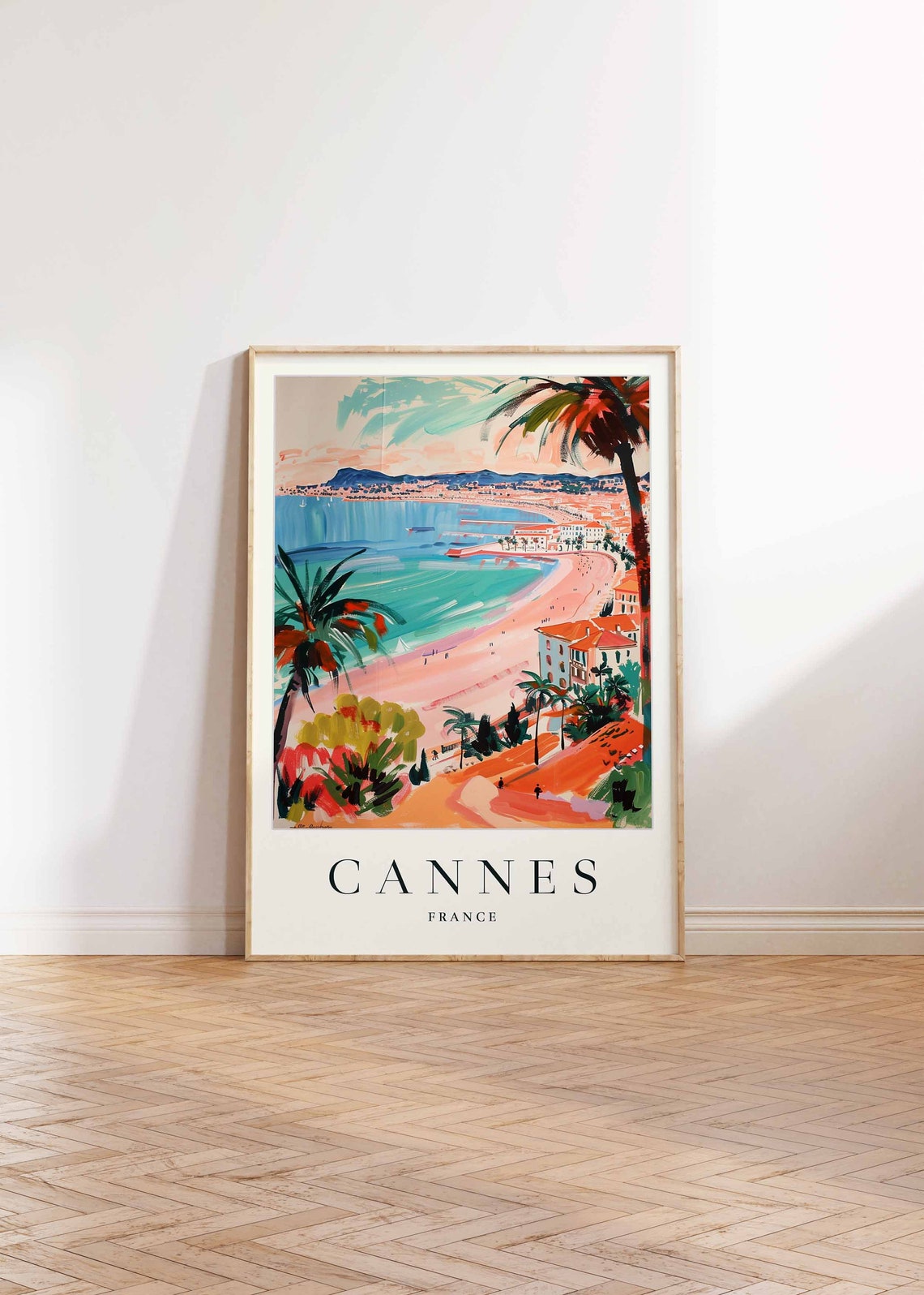 Cannes France Travel Poster Retro Beach Bay And Palm Tree Artwork - Image 2
