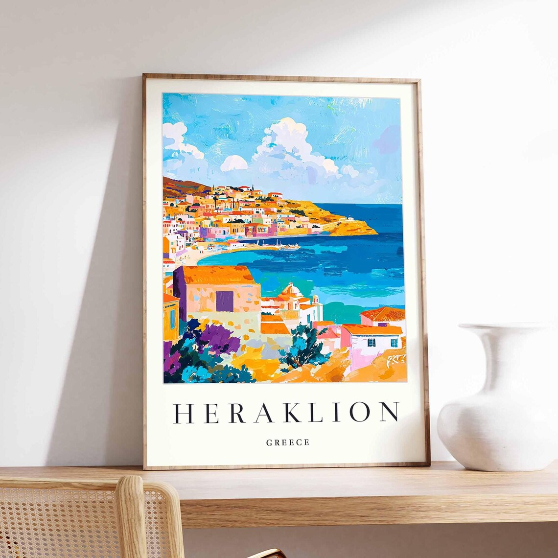 Heraklion Greece Travel Hill Town Blue Bay Panorama Coast Poster