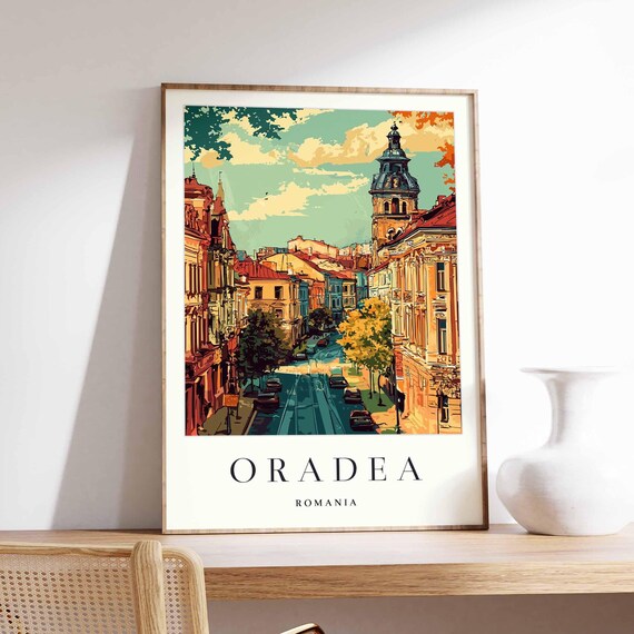 Oradea Romania Charming Old Town Street Vintage Style Poster