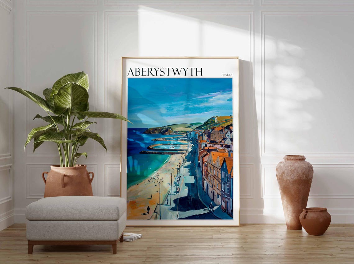 Aberystwyth Promenade and Harbour Aerial View Welsh Coast Poster - Image 3
