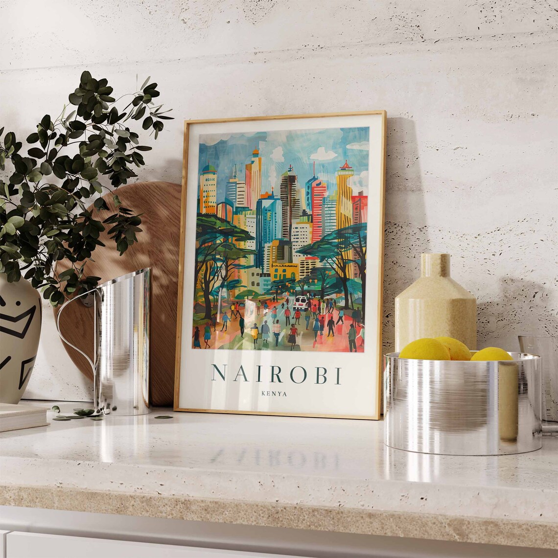 Nairobi Kenya Colorful African City Skyline Painted Travel Poster - Image 3