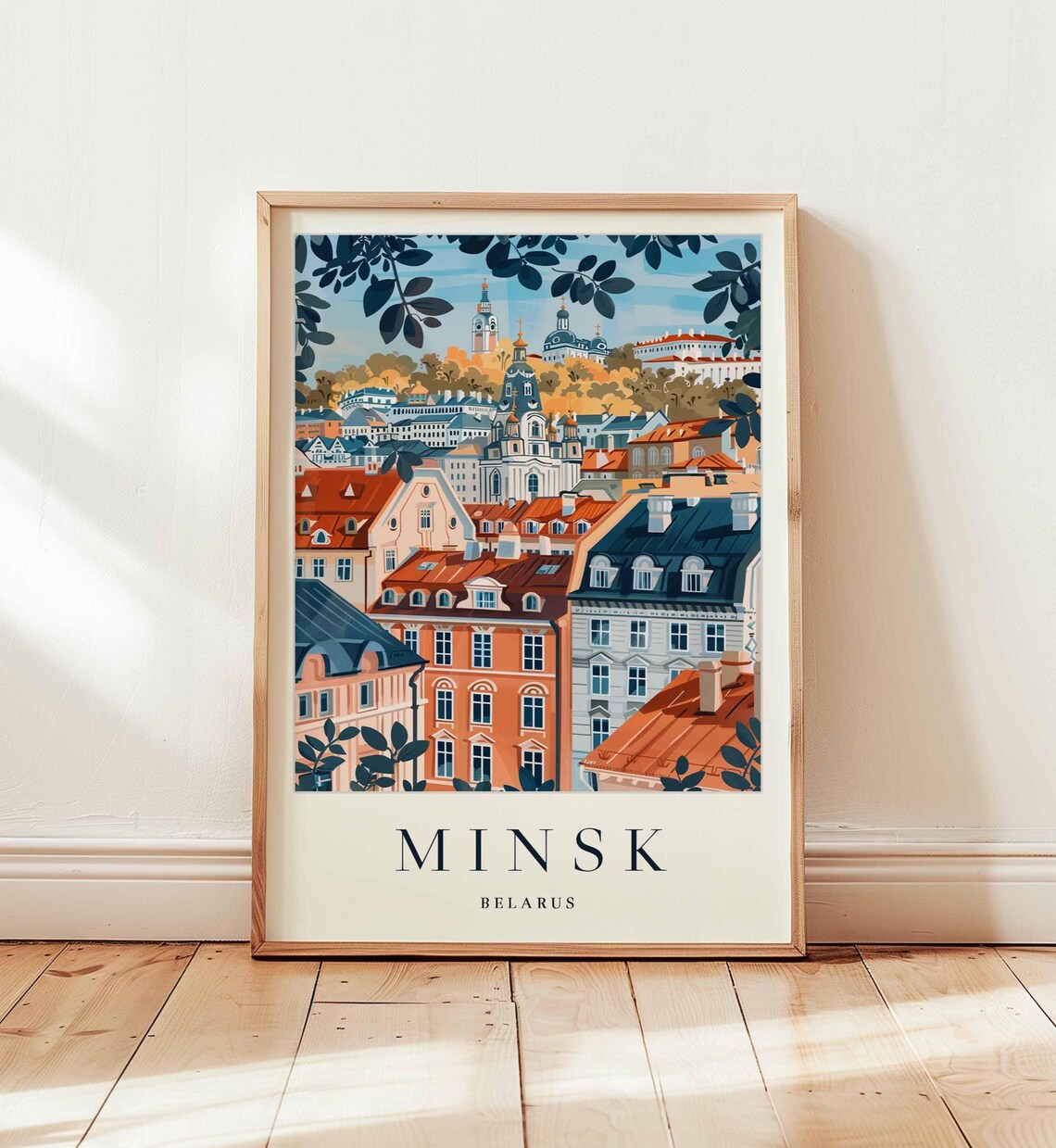 Minsk Belarus City Rooftops Church Domes Urban Travel Poster Art
