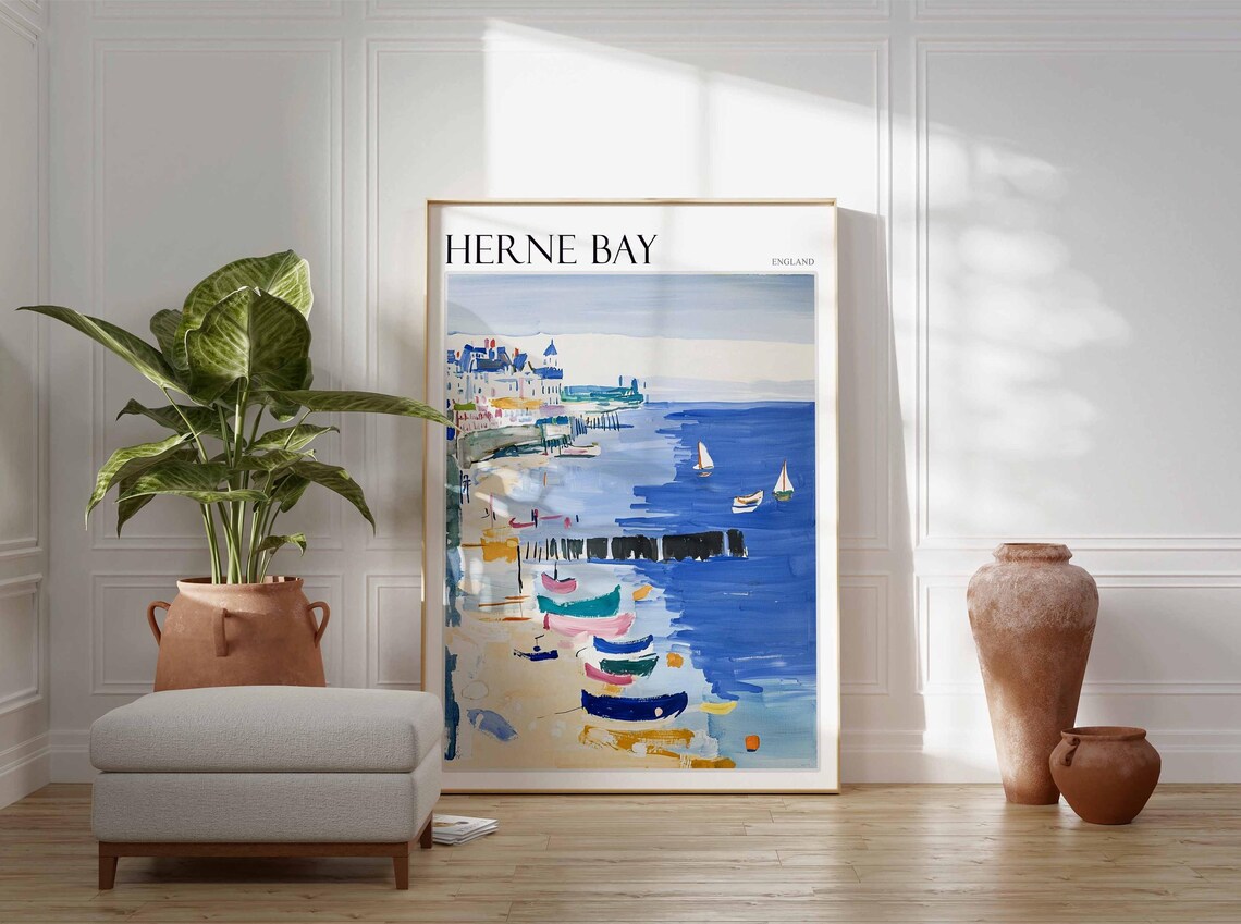 Herne Bay England Colourful Boats Breakwaters Sailboats Poster - Image 3