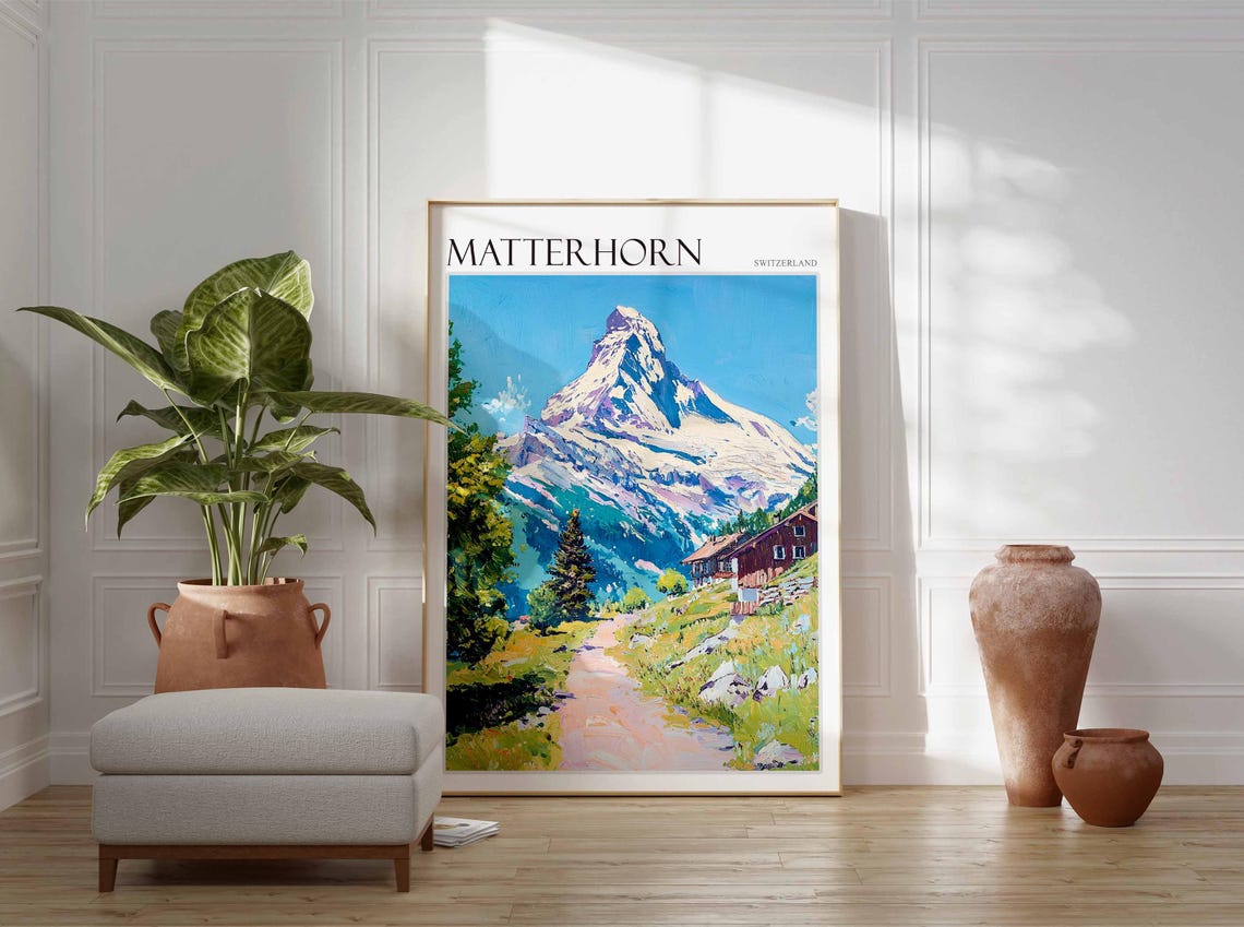 Matterhorn Poster Matterhorn Travel Print Swiss Decor Europe Travel Poster European Wall Art Switzerland Wall Art Mountain Poster - Image 3