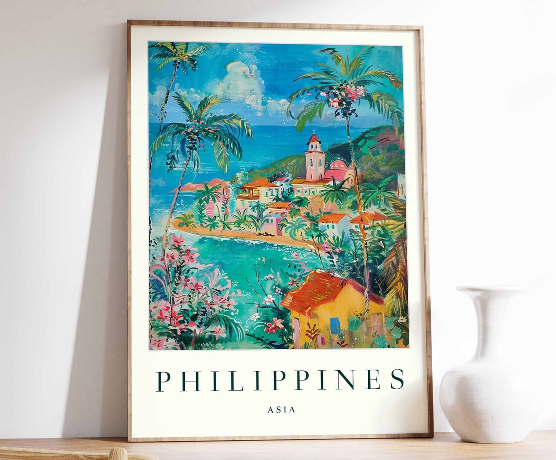 Philippines Asia Tropical Island Cove Palms Church Tower Poster