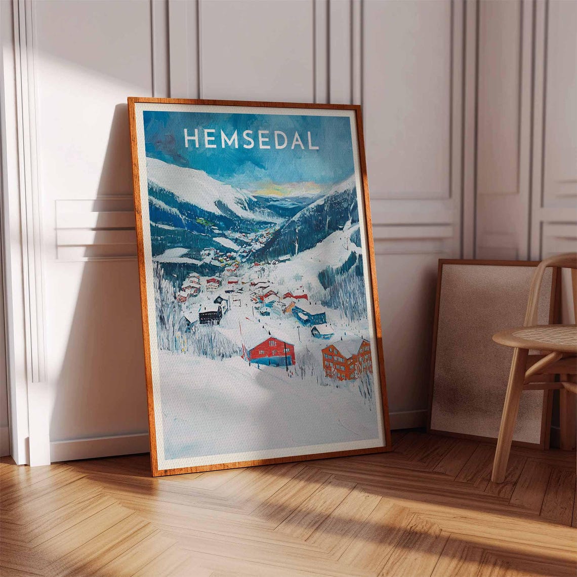 Hemsedal Norway Blue Winter Dusk Valley Red Lodges Snow Poster - Image 2