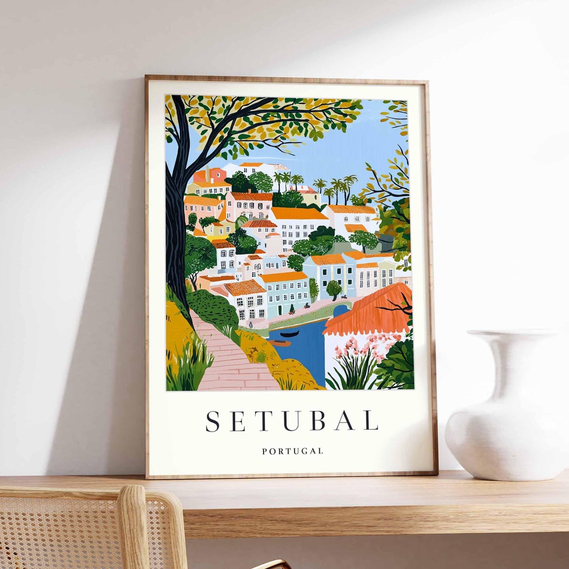 Setubal Portugal Hillside Town Terracotta Rooftops View Poster
