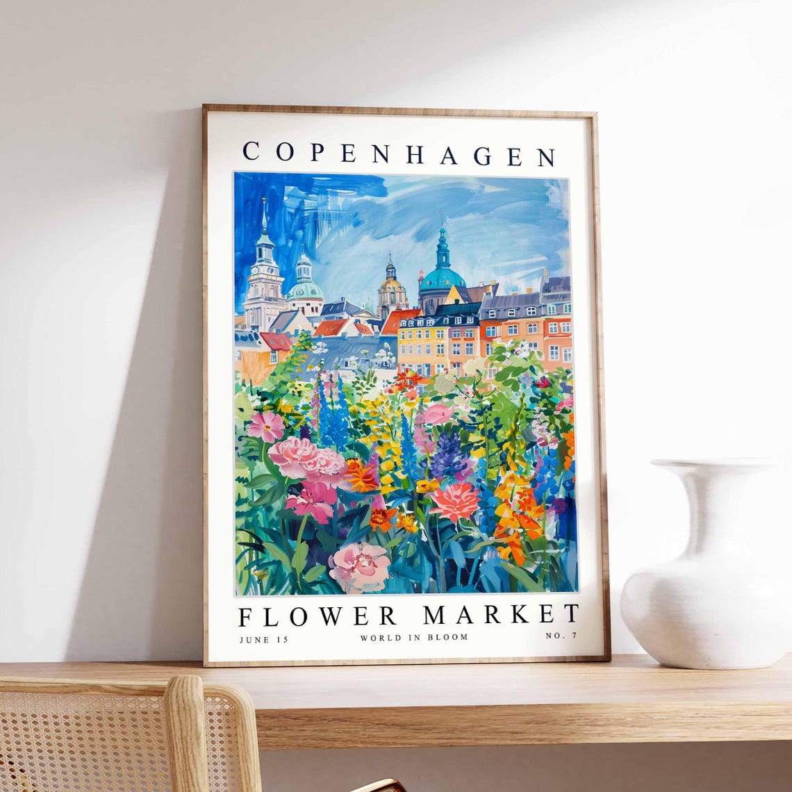 Copenhagen Flower Market Church Domes June Bloom Botanical Poster