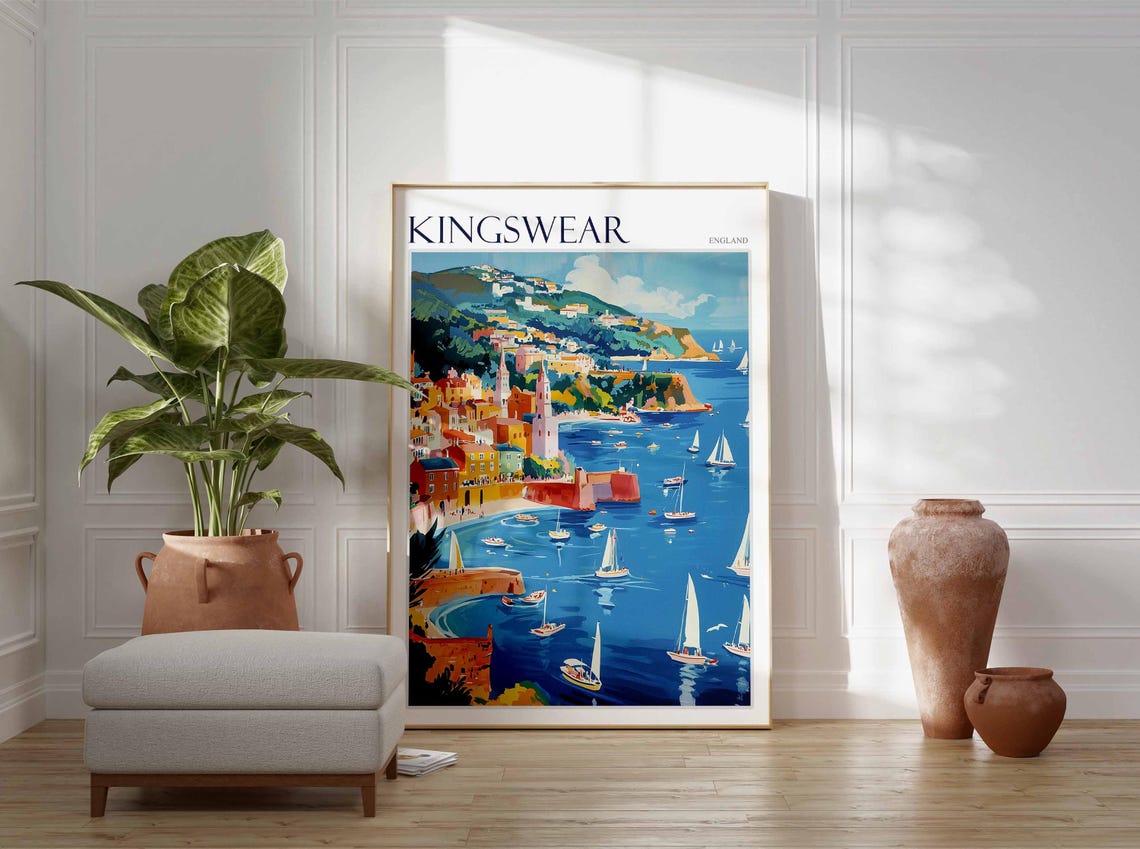 Kingswear Poster English Riviera Poster Uk Travel Poster Coastal Wall Art British Decor Kingswear Travel Print Kingswear Wall Decor - Image 3