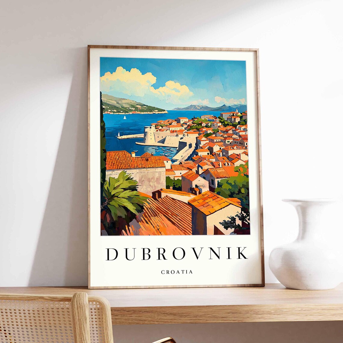 Dubrovnik Croatia Lokrum Island Rooftops City Walls Travel Poster