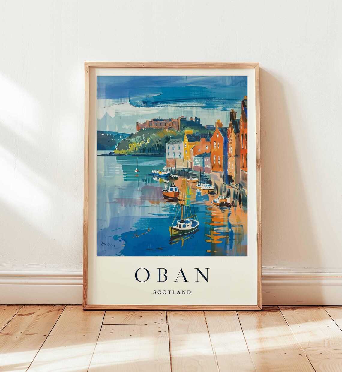 Oban Scotland Harbor Boats Castle Coastal Town Travel Poster