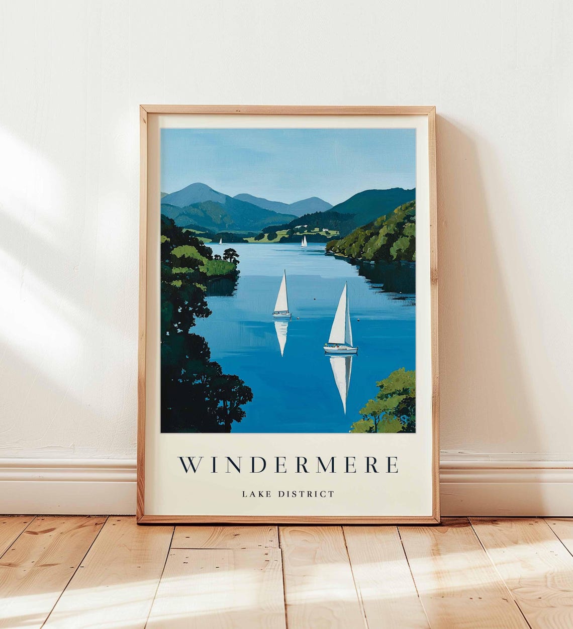 Windermere Lake District Sailboats Mountain View England Poster