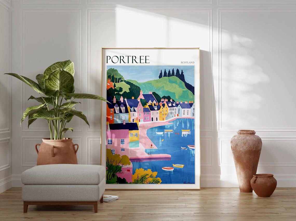 Portree Scotland Cottages Bay Boats Hillside Vintage Travel Poster - Image 4