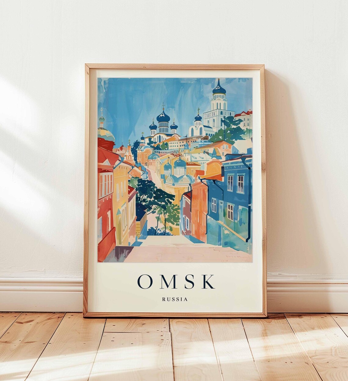 Omsk Russia Colorful Street With Onion Dome Churches View Poster