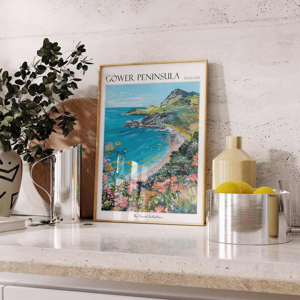 Gower Peninsula Turquoise Bay Travel Poster Rocky Headland Beach Art - Image 3