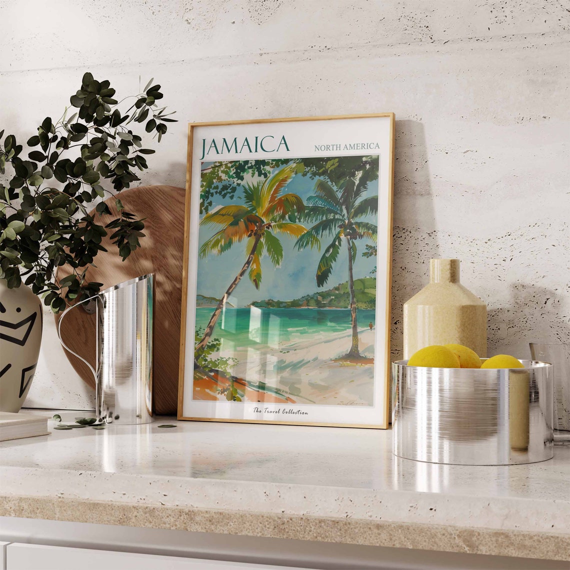 Jamaica Leaning Palms Beach Turquoise Water Art Travel Poster - Image 3