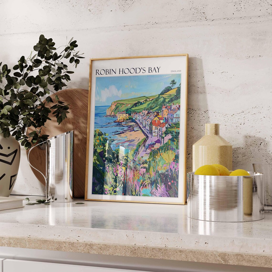 Robin Hood's Bay England Wildflower Hillside Bay Painting Poster - Image 3