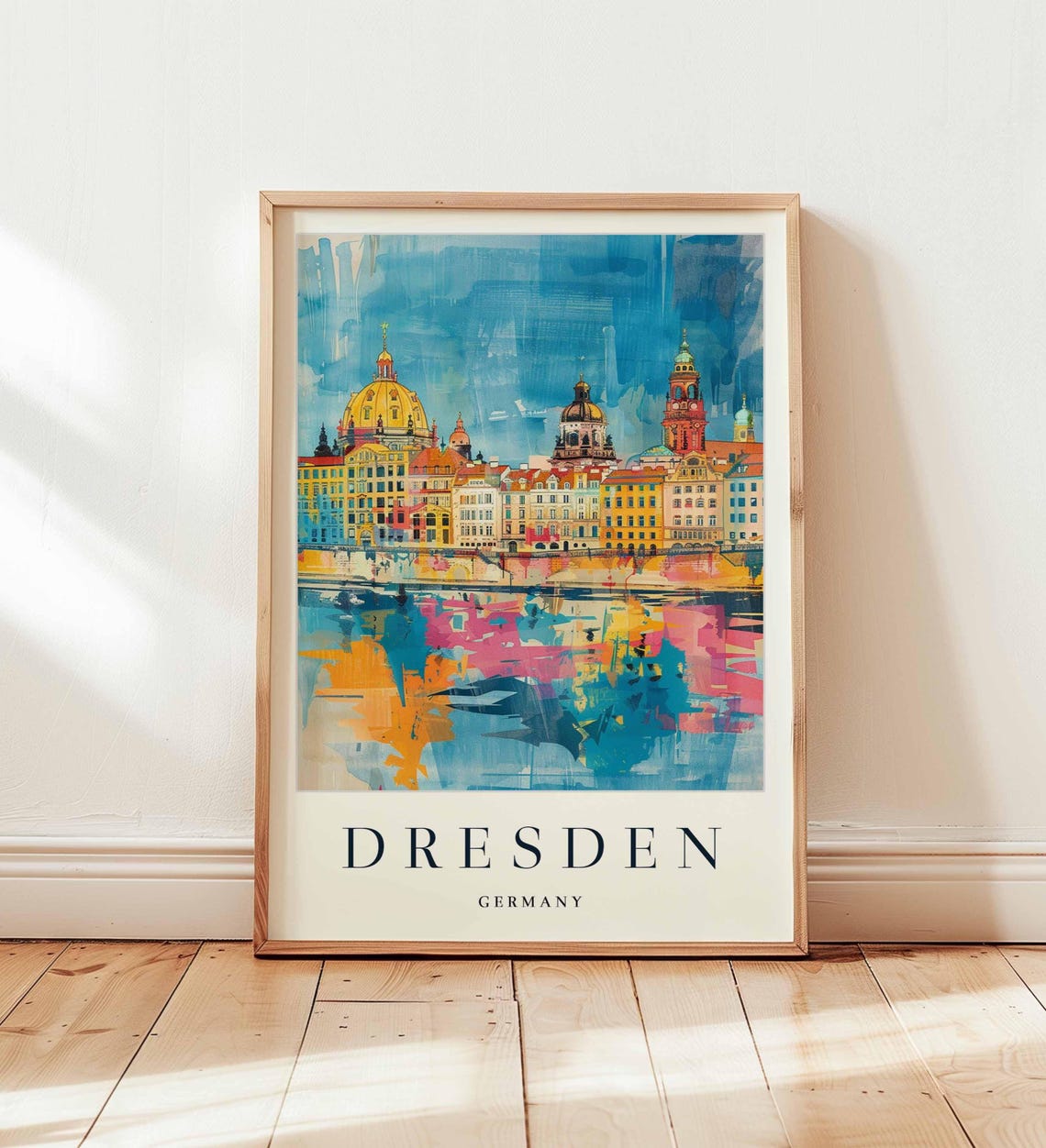 Dresden Germany Colorful Baroque Skyline River Reflection Art Poster
