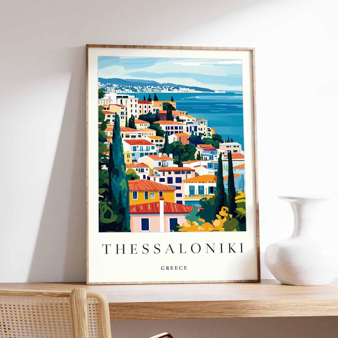 Thessaloniki Greece Hillside Old Town Red Roofs Sea View Poster