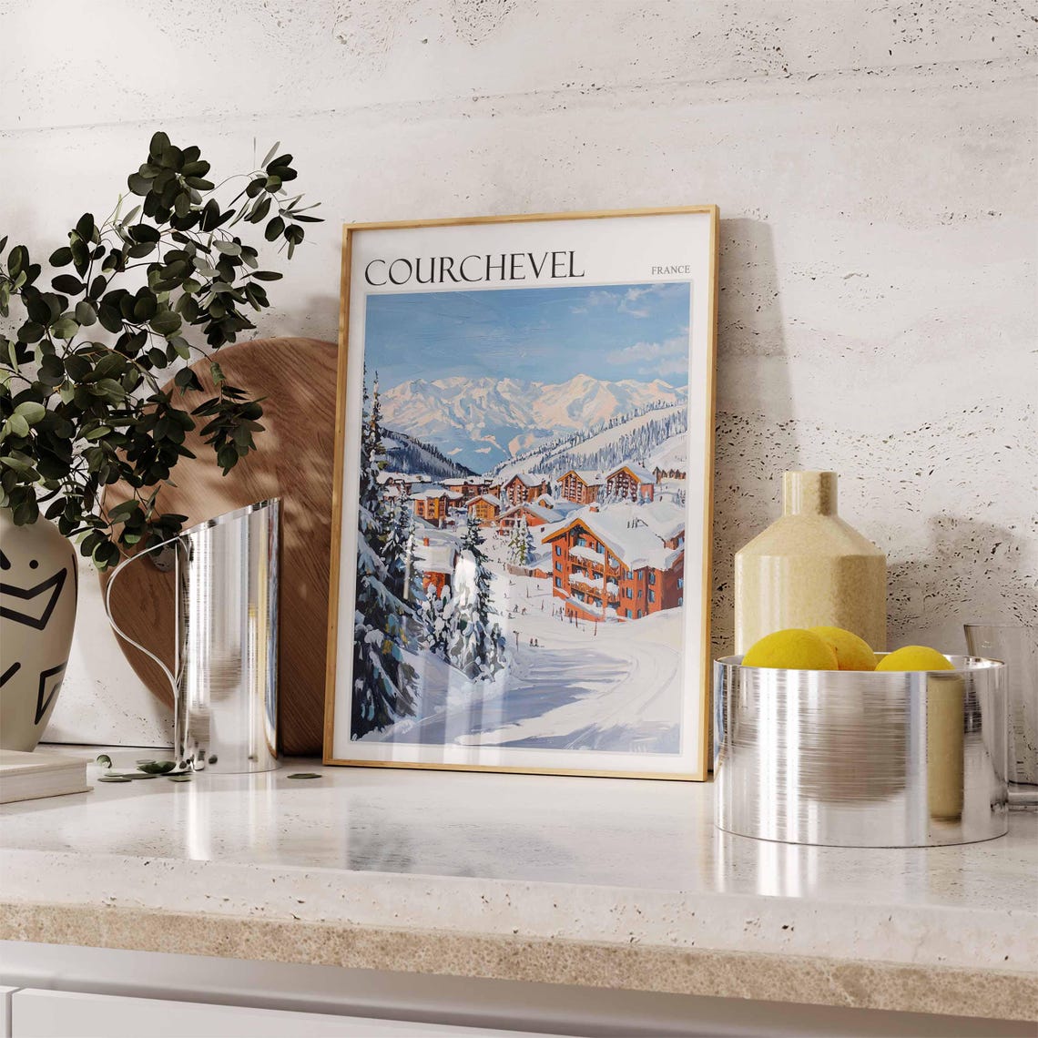 Courchevel France Snowy Village Chalet Winter Ski Art Poster - Image 2