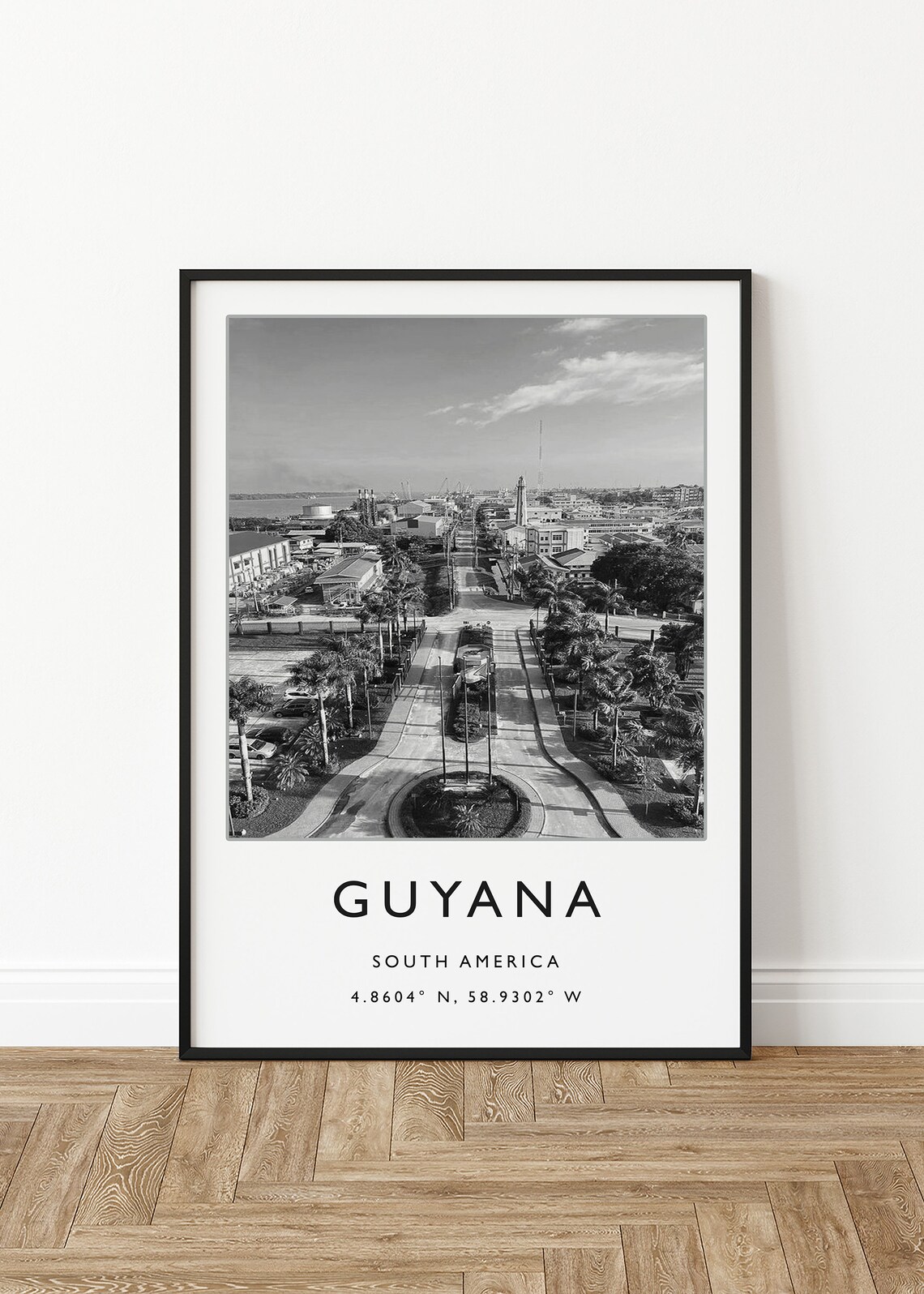 Guyana South America Aerial City Black and White Travel Poster - Image 2