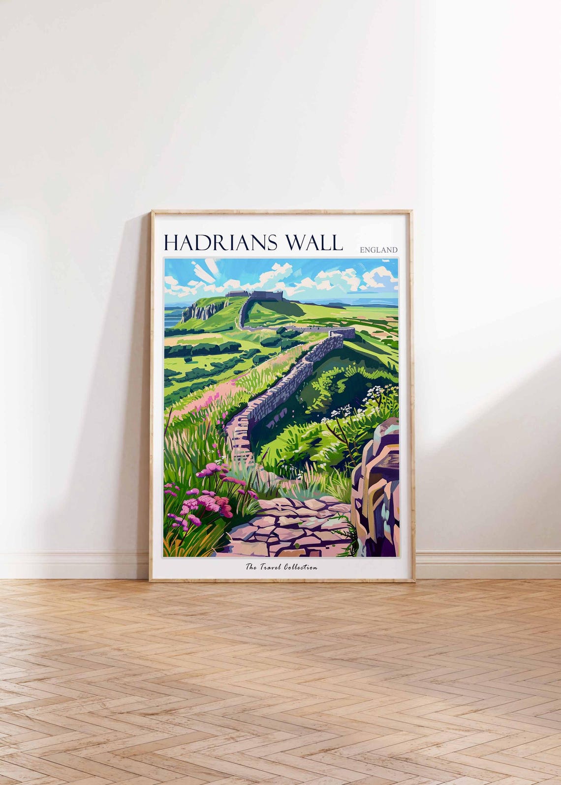 Hadrians Wall England Green Hill Travel Poster Ancient Wall Fort Art - Image 2