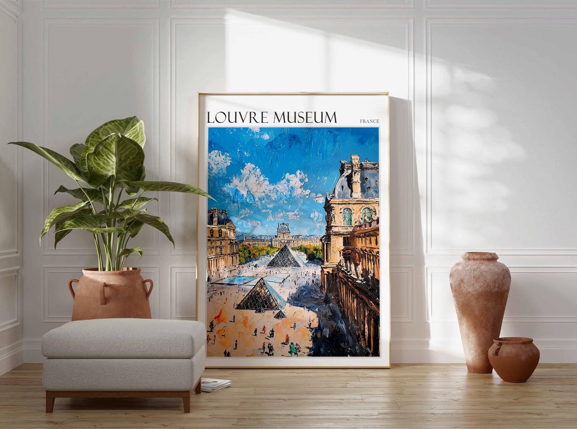 Louvre Museum Poster Louvre Museum Travel Print France Travel Poster Tropical Decor Travel Gift Floral Print Coastal Decor - Image 3