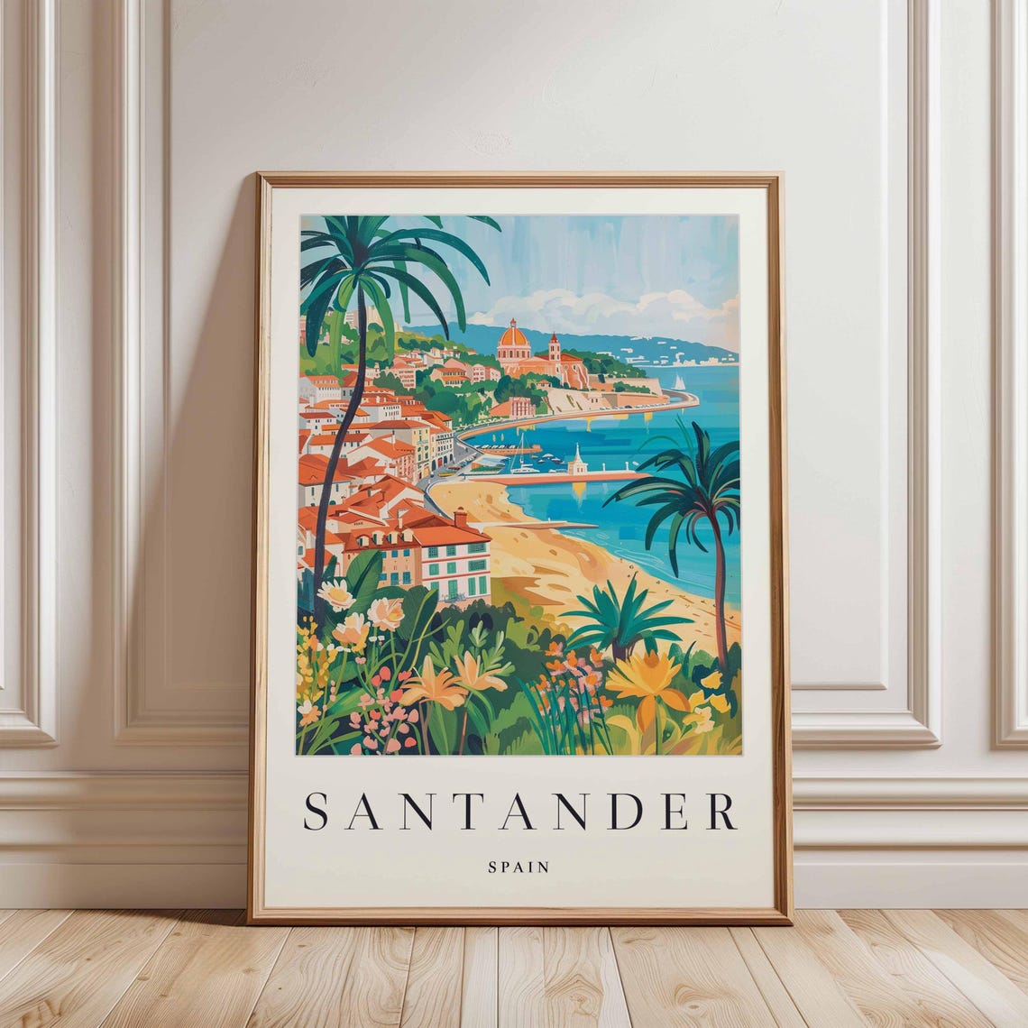 Santander Spain Pink Boulevard Garden Path Above the Bay Poster - Image 3