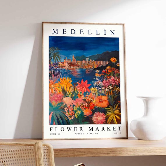 Medelln Flower Market Poster Print Colombian Floral Wall Art Decor Botanical Colombia Travel