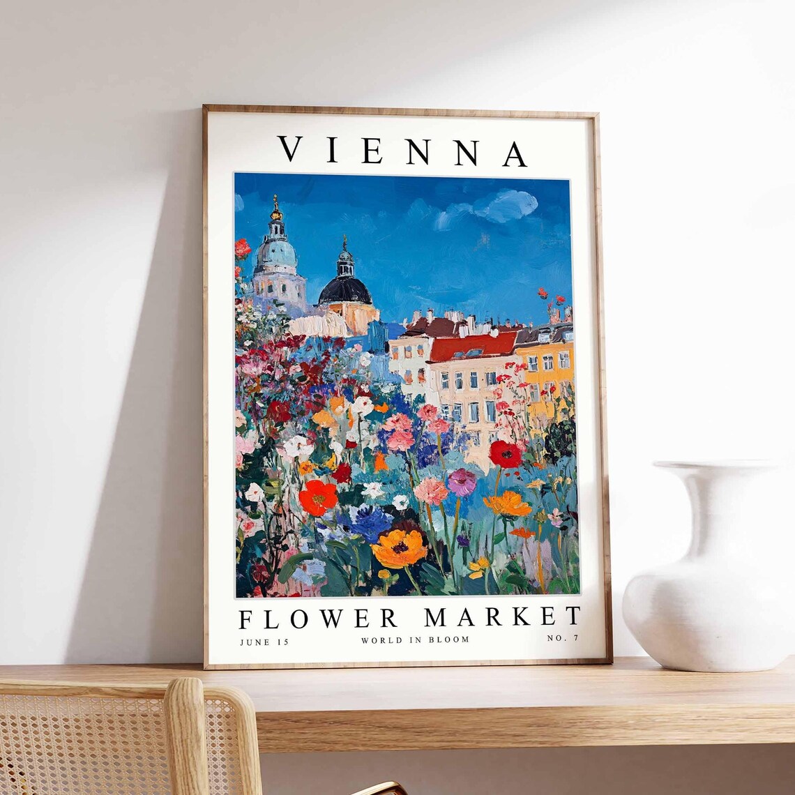 Vienna Flower Market Poster of a Flower Field Beneath a Domed Skyline