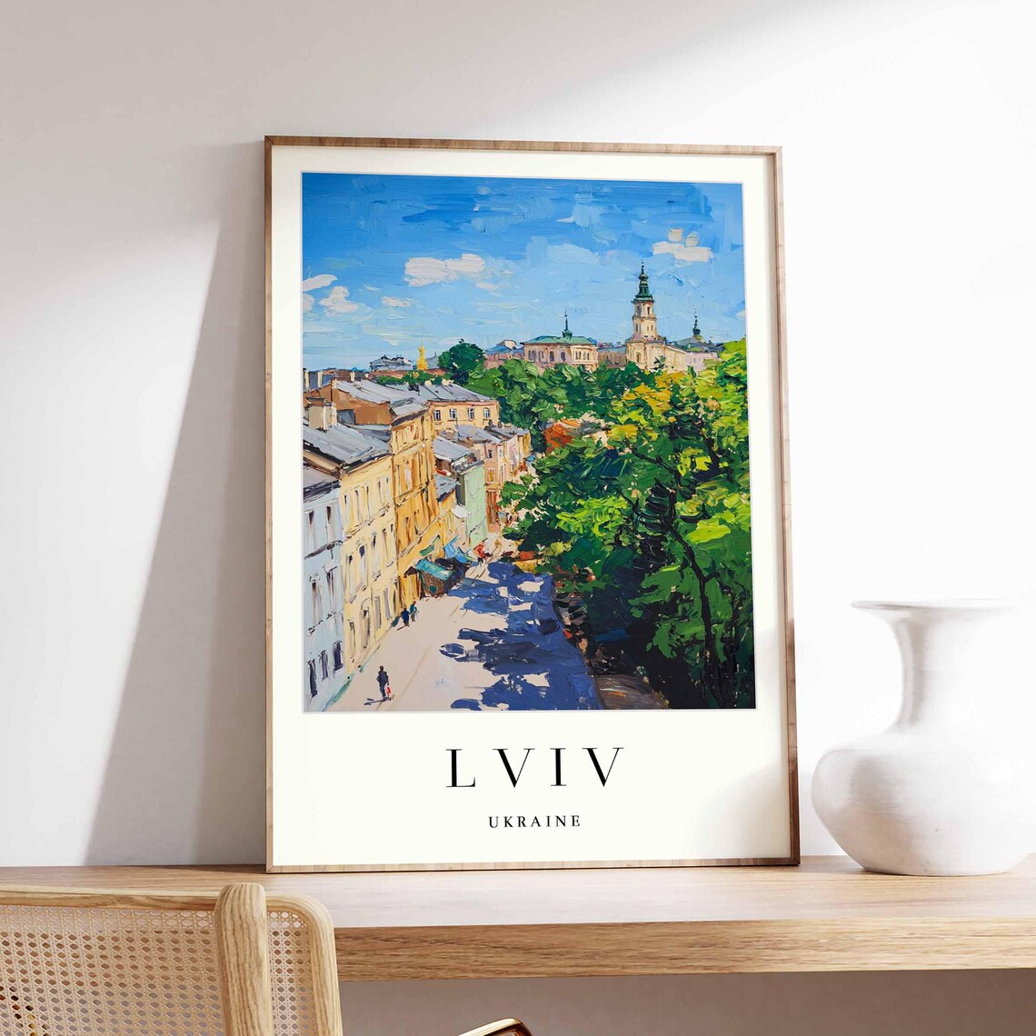 Lviv Ukraine Old Town Rooftops With Church Spires Trees Poster