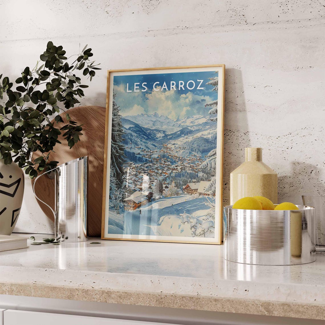 Skiing Travel Poster Les Carroz Ski Print France Travel Print Skiing Art Skiing Print Winter Sport Art Ski Gift - Image 2