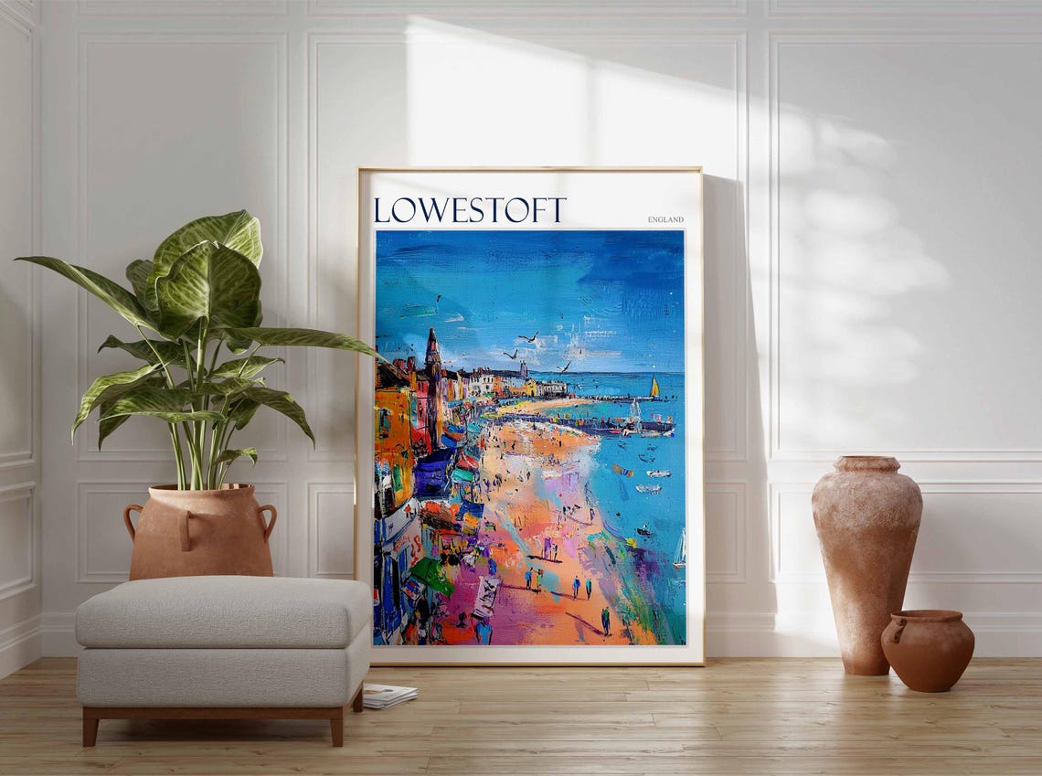 Lowestoft England Aerial Busy Beach Promenade Pier Summer Poster - Image 3