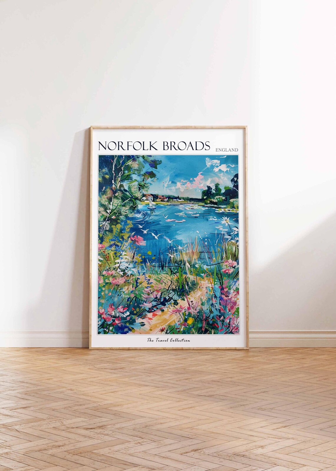 Norfolk Broads Vibrant Wildflower Riverbank Sailboats Poster - Image 2