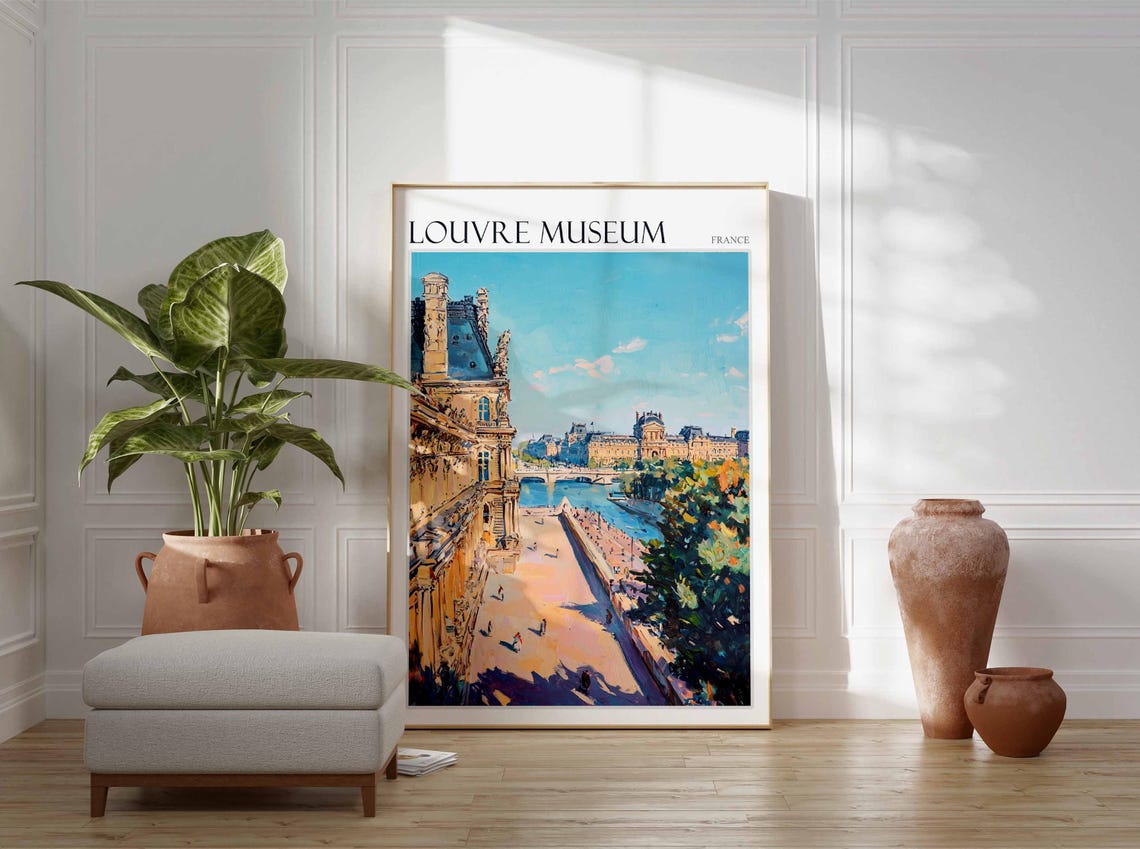 Louvre Museum Poster Louvre Museum Travel Print France Travel Poster Tropical Decor Travel Gift Floral Print Coastal Decor - Image 3