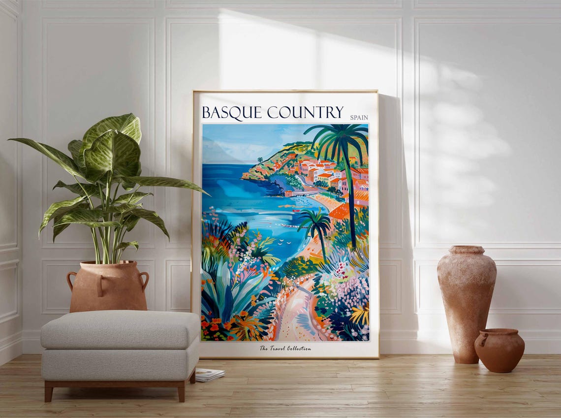 Basque Country Poster Spain Travel Print Spanish Decor Europe Travel Poster European Wall Art Sea Print Basque Country Travel Poster - Image 3