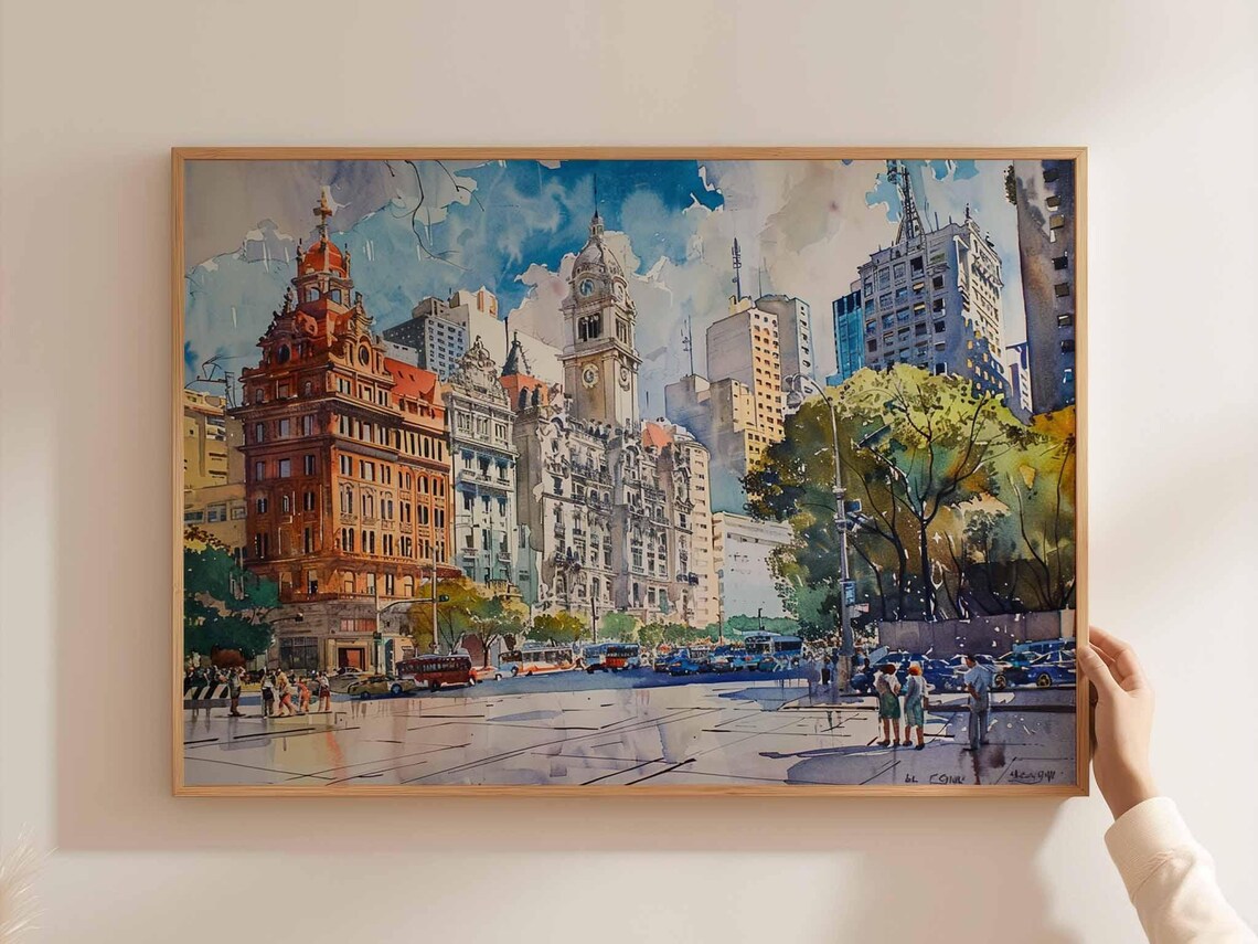 Buenos Aires Historic Cityscape Watercolor Street Art Poster