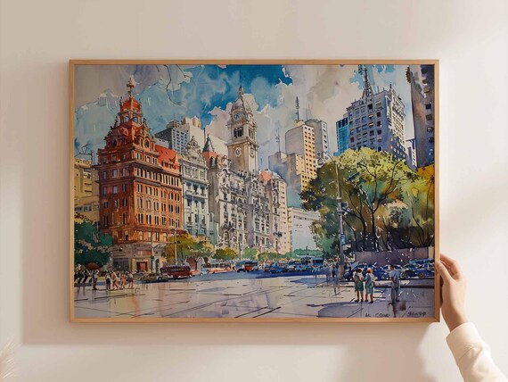 Buenos Aires Historic Cityscape Watercolor Street Art Poster