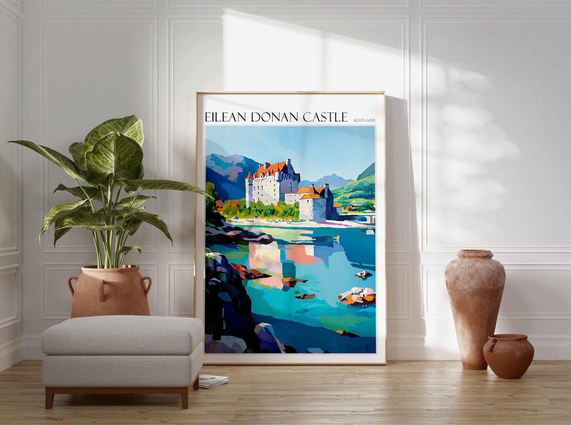 Eilean Donan Castle Scotland Turquoise Loch Flat Colorful Art Poster - Image 2