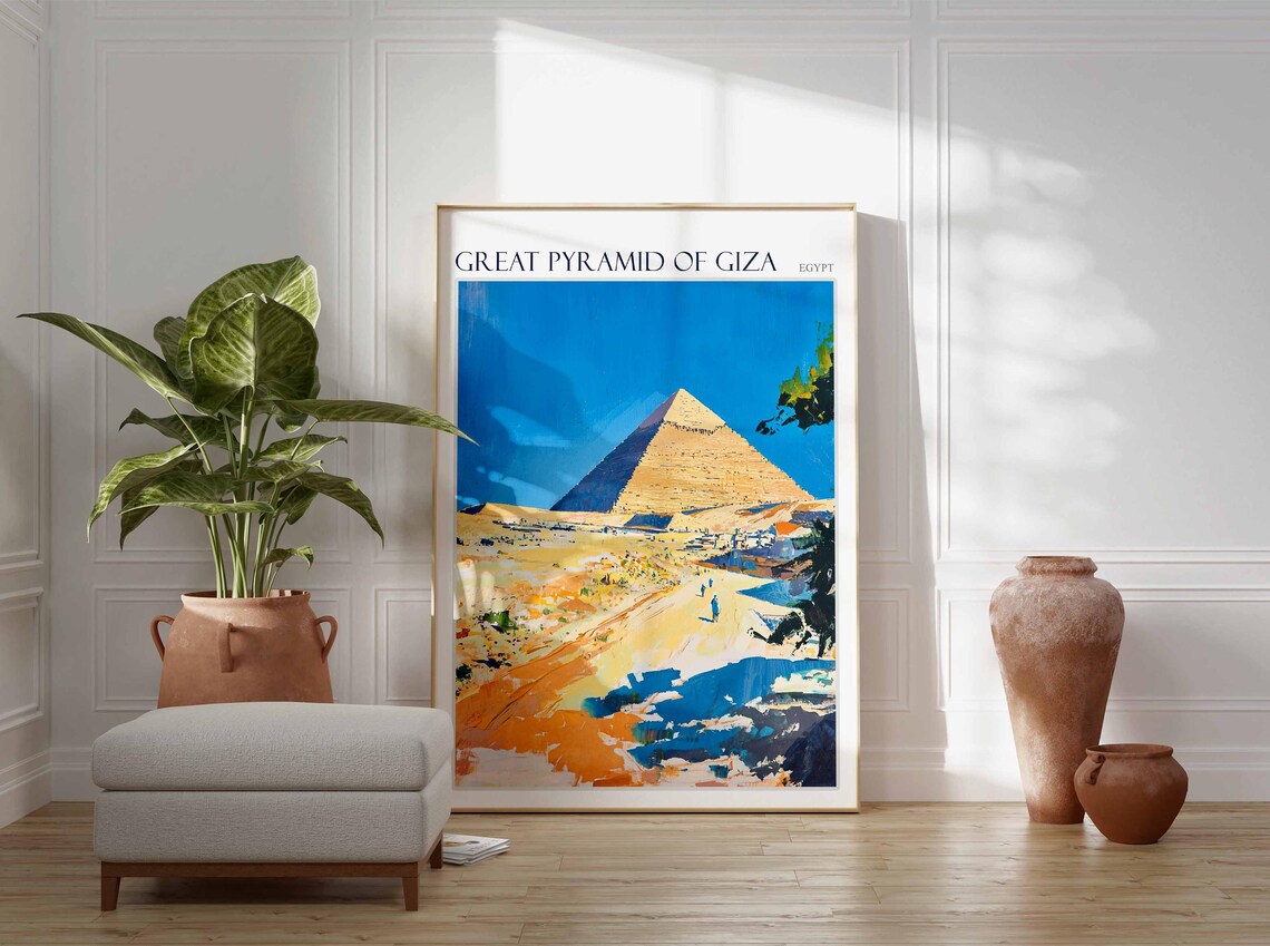 Great Pyramid Of Giza Desert Path Egypt Painterly Travel Poster - Image 2