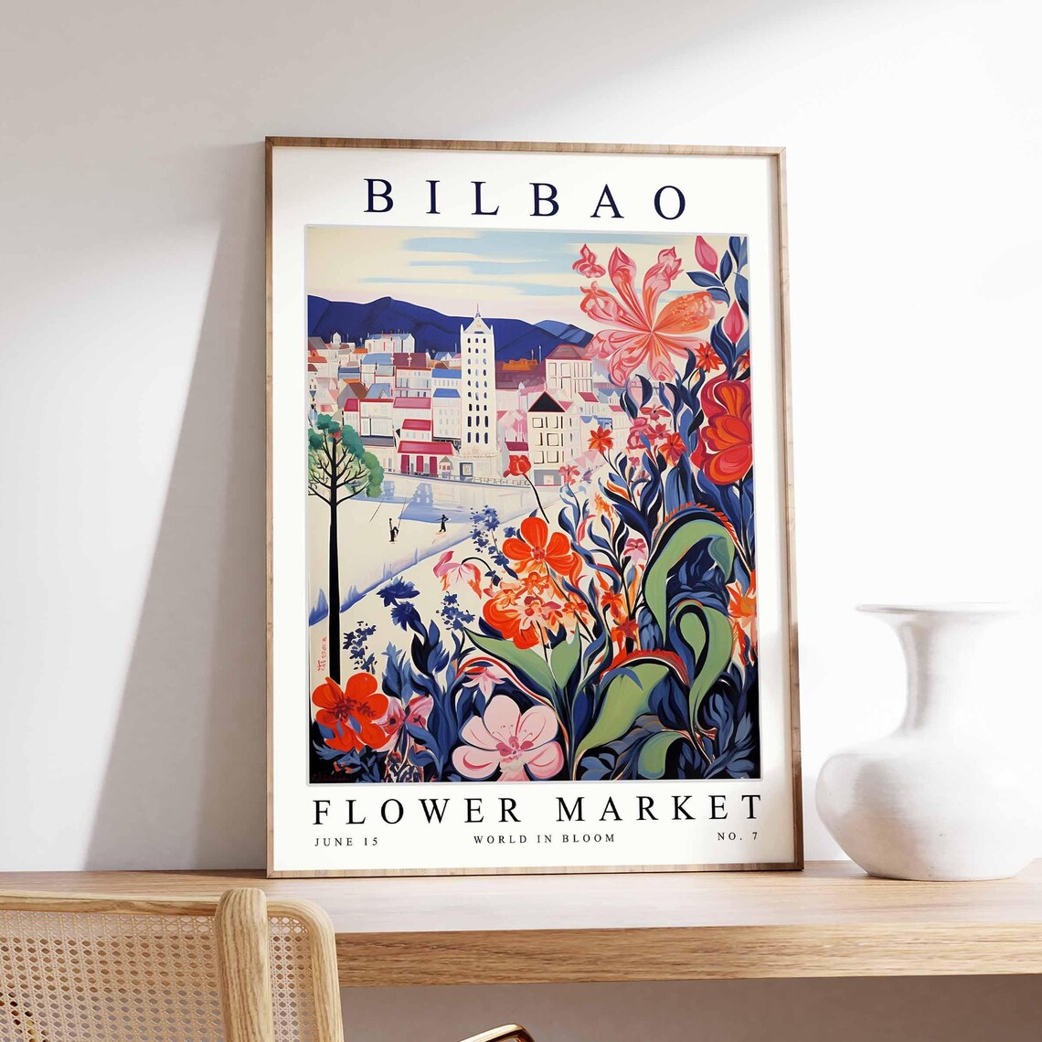 Bilbao Flower Market White Tower Red Orange Bloom Floral Poster