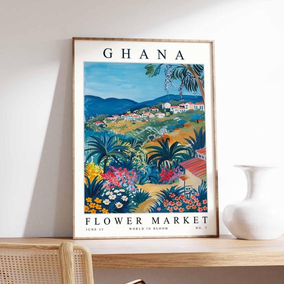 Ghana Flower Market Poster Print Ghanaian Floral Wall Art Decor Botanical Africa Travel