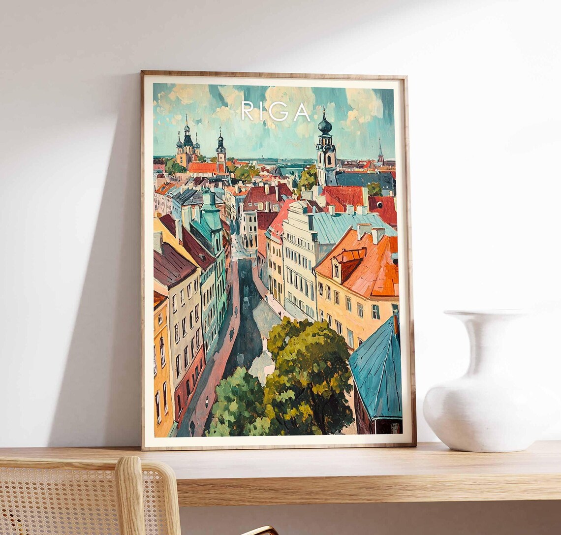 Riga Latvia Old Town Rooftops Church Spires Aerial View Poster
