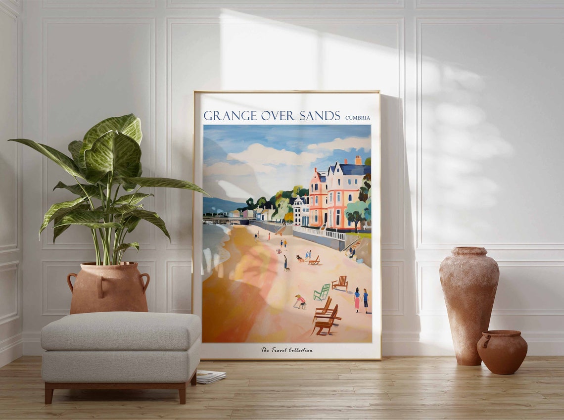 Grange Over Sands Cumbria Golden Beach Deckchairs Seafront Poster - Image 3