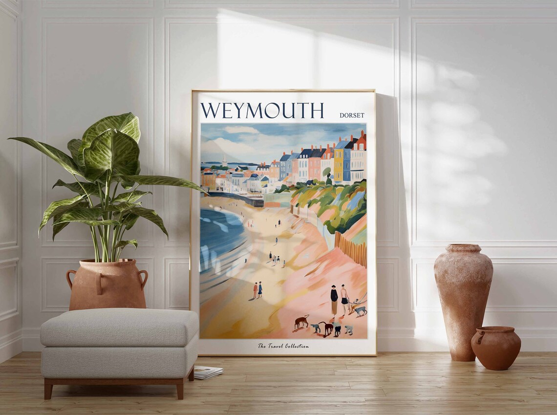 Weymouth Dorset Beach Georgian Houses Dogs Seaside Travel Poster - Image 3