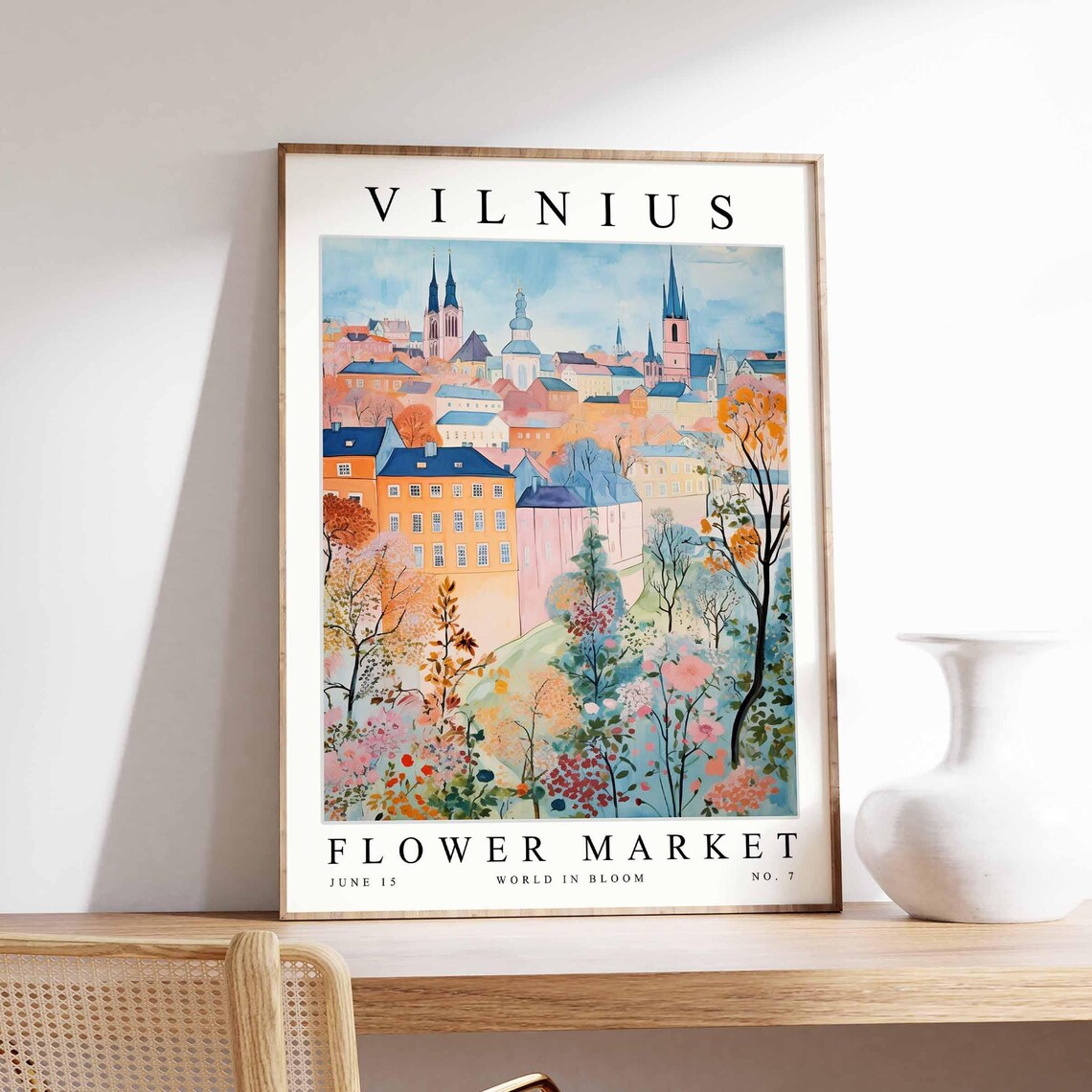 Vilnius Flower Market Dark Spires Autumn Trees Blossom Poster