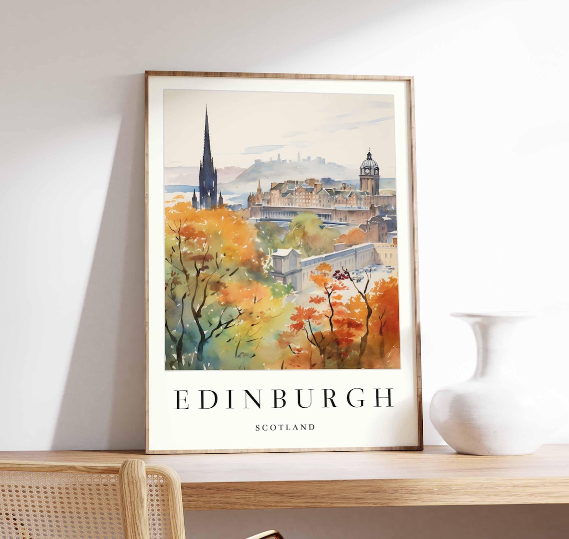 Edinburgh Skyline Poster, Minimalist Travel Art